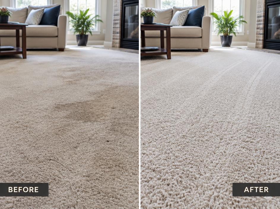 Before and after carpet cleaning comparison